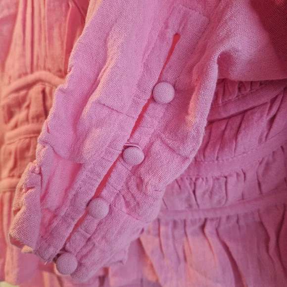 Free People Pink Ruched Peplum Blouse - Picture 6 of 6